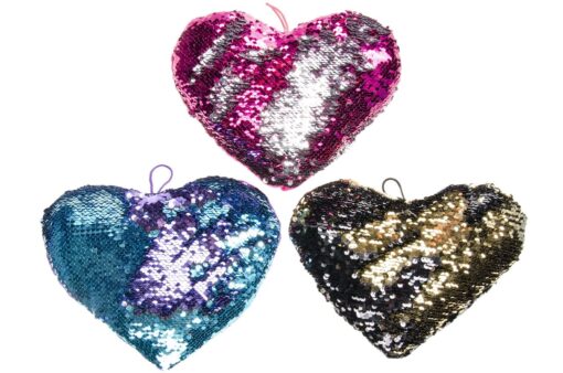 PLUSH SEQUINS HEART L 3ASS