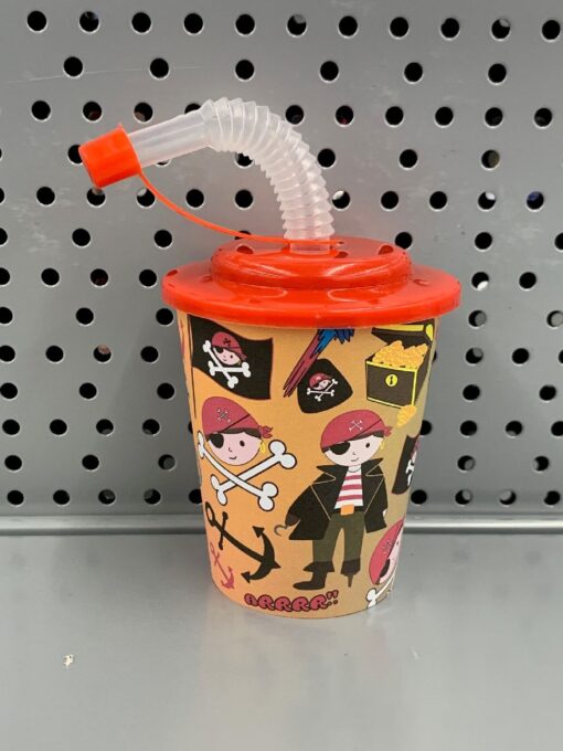3D CUP W STRAW & LID. PIRATE