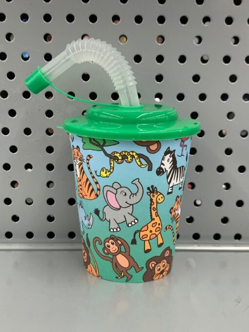 3D CUP W STRAW & LID. WILD ANIMALS