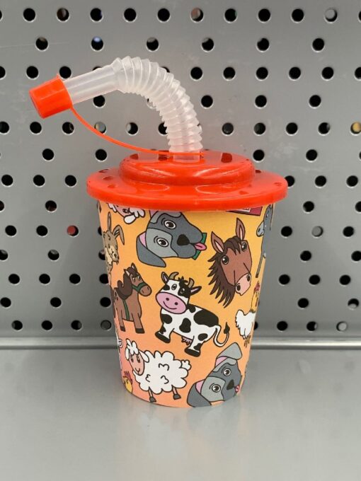 3D CUP W STRAW & LID. FARM ANIMALS