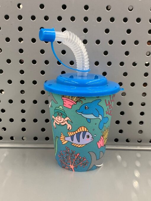 3D CUP W STRAW & LID. SEA ANIMALS
