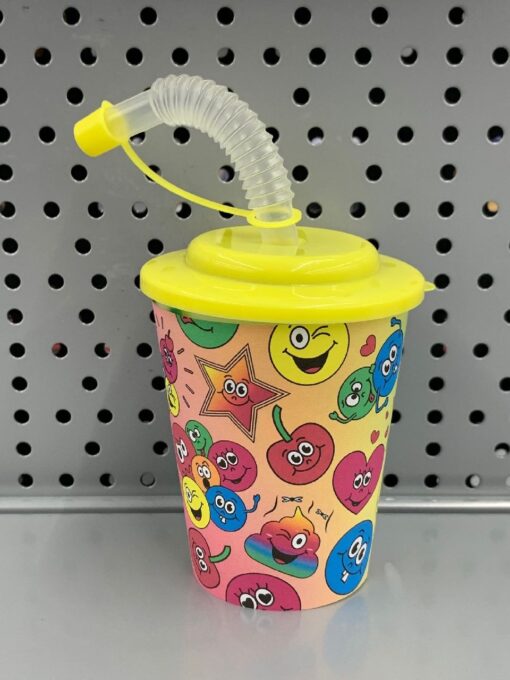 3D CUP W STRAW & LID. EMOTION FACES